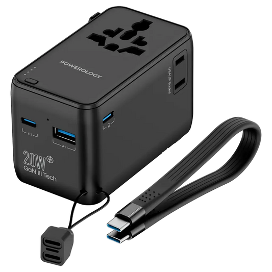 [PWCUQC054BK] Powerology 2500W Universal Travel Adapter with 4000mAh Power Bank - Black