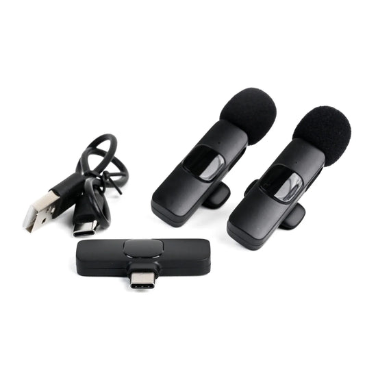 Wireless Lavalier Microphone for Type‑C Phones – Plug & Play, Auto‑Sync, Noise Reduction, Vlog & Interview Kit (Black)