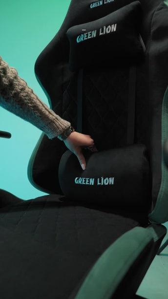 Green Lion ERGO X GCX44 Gaming Chair with Built-in Lumbar Arch, 121-131cm Height, Adjustable 2D Armrests, 360° Swivel Wheels, Removable Neck Pillow, 155° Backrest Recline - Green