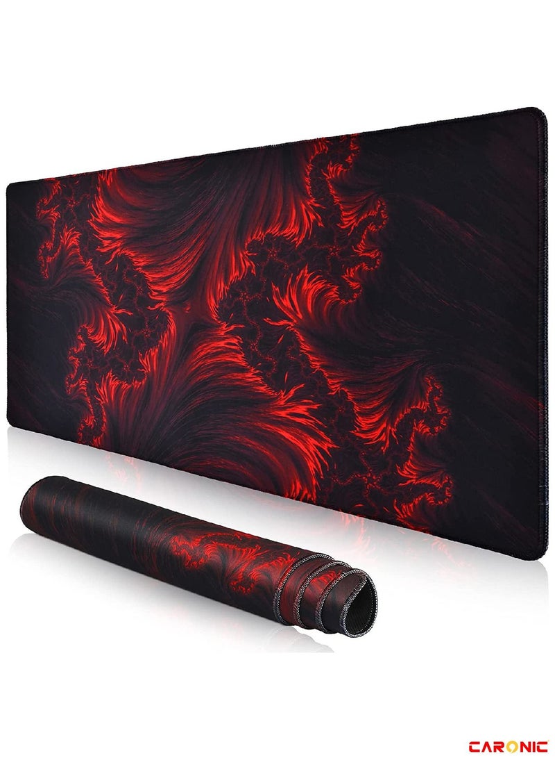 Extended Gaming Mouse Pad with Stitched Edges Durable Non-Slip Natural Rubber Base Waterproof Computer Keyboard Pad Mat For Esports Pros Gamer Desktop Office Home Red-Black