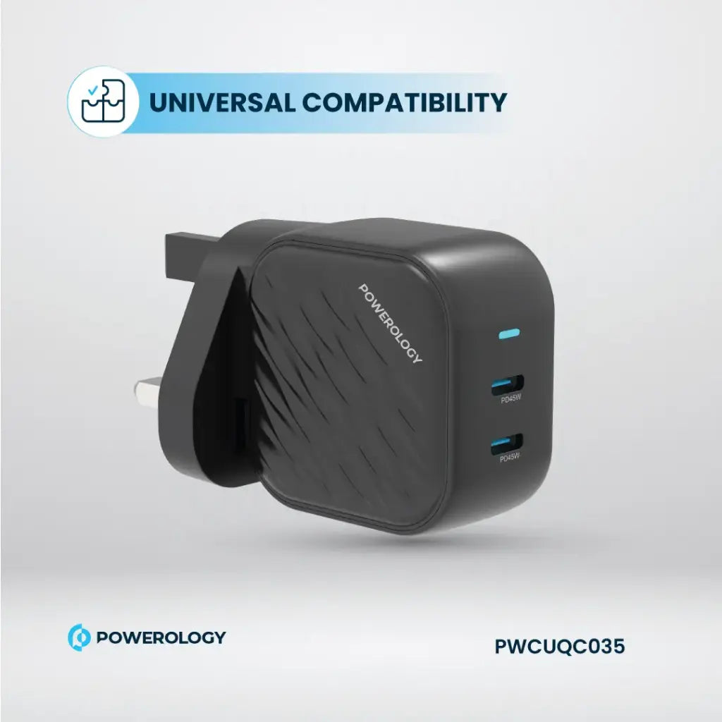 [PWCUQC035] Powerology Gan Dual USB-C Wall Charger - Black