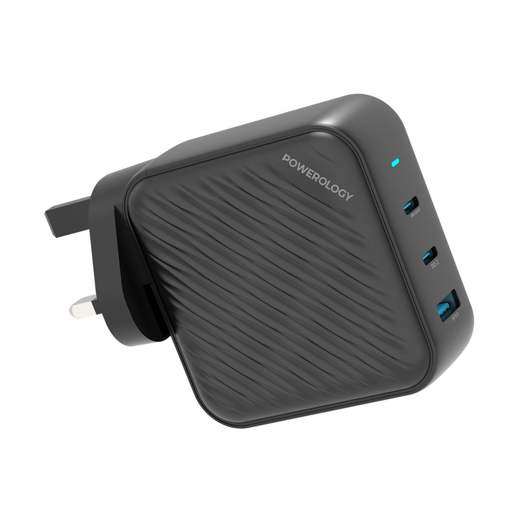 [PWCUQC022] Powerology 140W PD QC 2xUSB-C and 1xUSB-A GaN Charger UK - Black