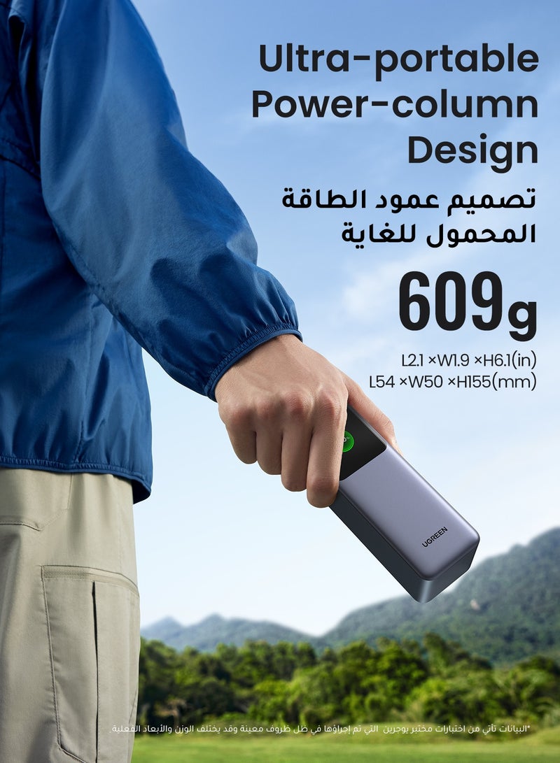 Ugreen 25000 mAh Power Bank Total 200W Output Laptop Portable Charger (90Wh) 2C1A iPhone Battery Pack With Smart Screen Display Compatible With Macbook Lenovo Dell Huawei iPad iPhone Samsung Xiaomi Grey