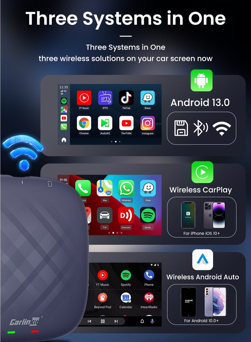 Carlinkit CarPlay AI Box Android 13 4+64GB/8+128GB TV Wireless CarPlay And Android Auto SDM6125 4G LTE Netflix YouTube Google Play IPTV FOTA