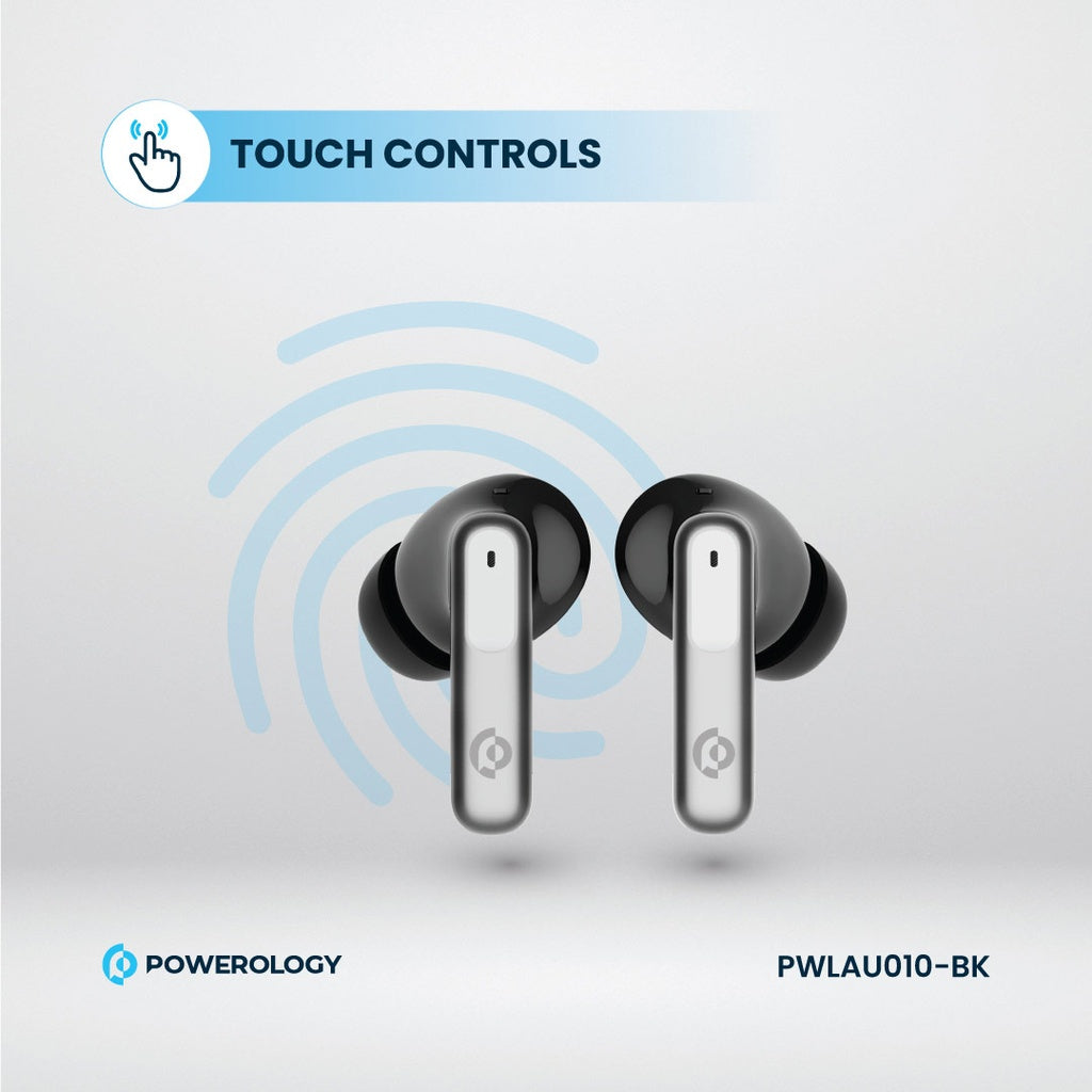 [PWLAU010-BK] Powerology 6 Mic Hybrid ANC + ENC True Wireless Buds (​Black)