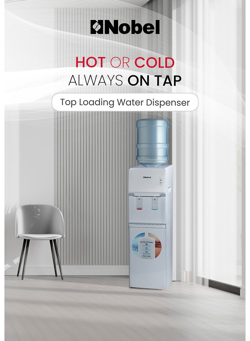 Water Dispenser, Hot & Cold, 2 Taps, Compressor Cooling, 5L/H Heating, 2L/H Cooling, Silicon Water Outlet Pipes NWD1603 White