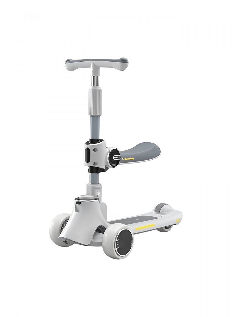 Foldable Kick Scooter For Kids 2-In-1 With Removable Seat And Adjustable Handlebar - Gray