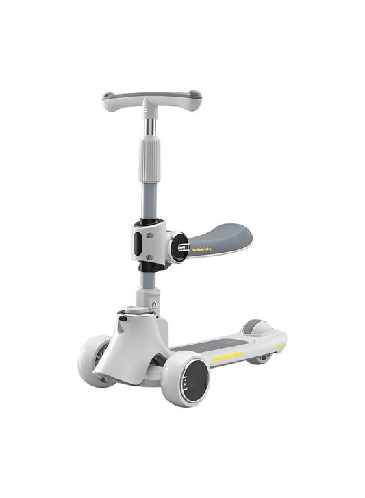 Foldable Kick Scooter For Kids 2-In-1 With Removable Seat And Adjustable Handlebar - Gray