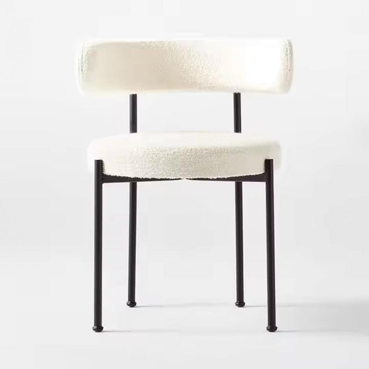 Comfynest Modern Nordic White Wool Blend Boucle Fabric Black Metal Leg Caf Lambswool Dining Chair