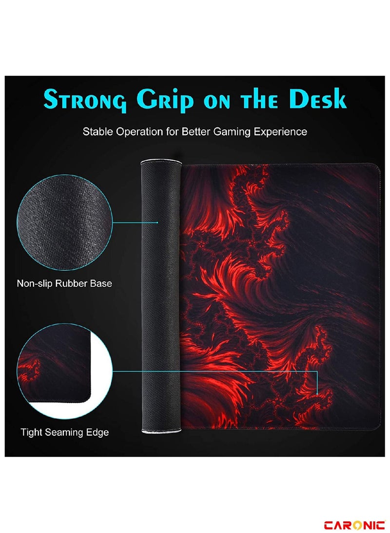 Extended Gaming Mouse Pad with Stitched Edges Durable Non-Slip Natural Rubber Base Waterproof Computer Keyboard Pad Mat For Esports Pros Gamer Desktop Office Home Red-Black
