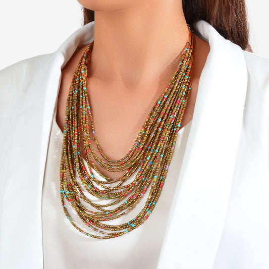 Colorful Seed Beads Multilayer Chunky Necklace Bold Jewelry-0