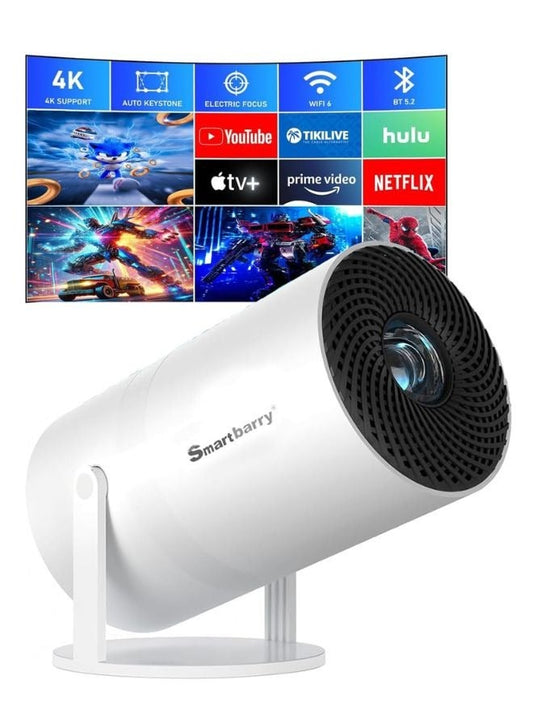 Smartbarry 4K 1080P Mini Projector with WiFi & Bluetooth Portable Premium Android OS Projector, 210° Rotatable Stand, Dust Removal & Heat Dissipation Design