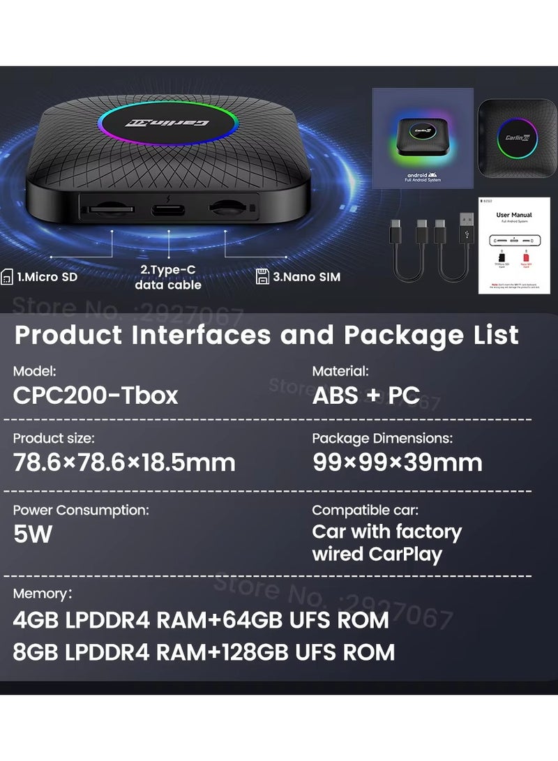 Led CarPlay Android 13 4+64GB/8+128GB smart systems ai Box QCM 6225 4g 64g wireless Android Auto CarPlay Youtube Netflix tv box for 98% car GMC Mazda Camry Hyundai Audi