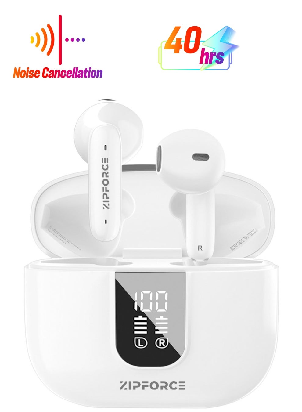 ZIPFORCE True Wireless Earbuds, In-Ear Bluetooth 5.3 Headphones 4-Mics ENC Clear Call, Bluetooth Earbuds Touch Control 40 Playtime, IPX6 Waterproof TWS, Light-Weight Earphones
