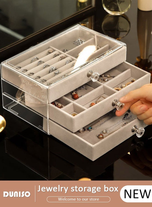 DUNISO Multi-functional Jewelry Storage Boxes And Organizers for Women Girls Velvet Flannelette Earrings Rings Necklace Bracelets Jewelry Tray Storage Case