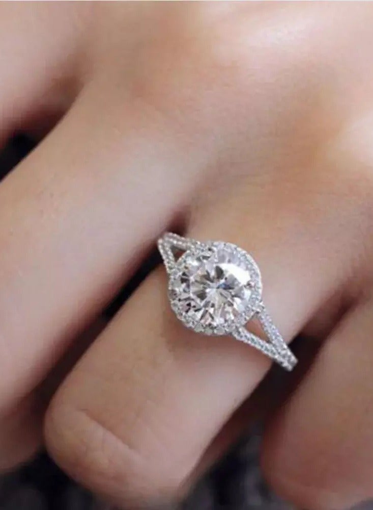 Adjustable Silver Ring for Women Elegant Solitaire Cubic Zirconia with Floral Design and Gift Box