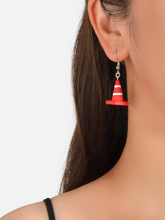 Punk Red Resin Acrylic Traffic Mark Cone Shape Drop Dangle Earrings Funny Gift-0