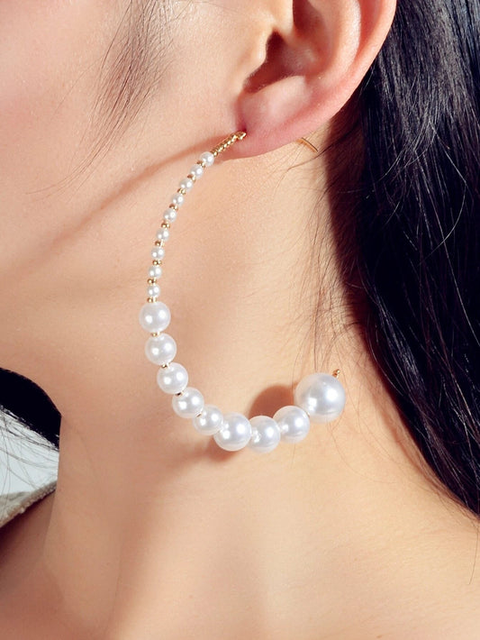 Retro Jewellery Big Pearl Statement Hoop Earrings Fashion Women Accessories-0