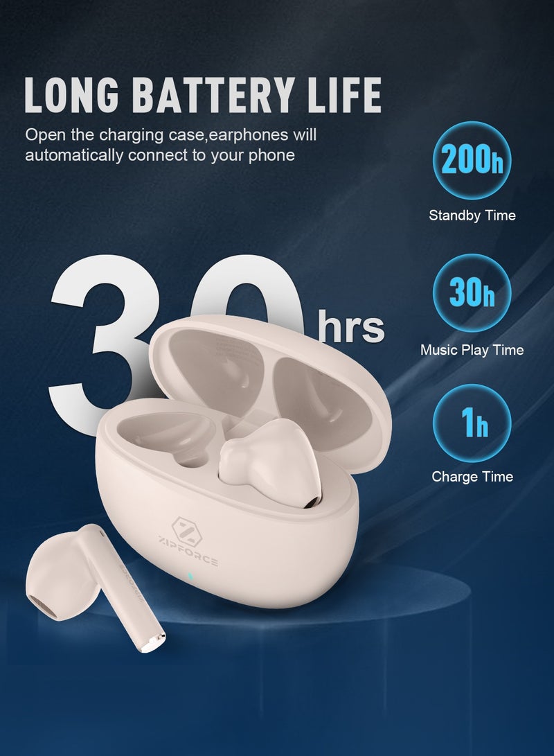 ZIPFORCE True Wireless Earbuds, In-Ear Bluetooth 5.3 Headphones 4-Mics ENC Clear Call, Bluetooth Earbuds Touch Control, IPX6 Waterproof TWS, Light-Weight Earphones
