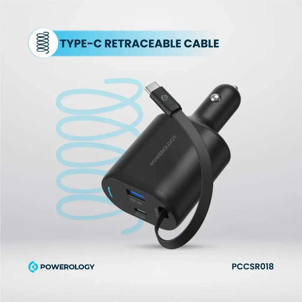 [PCCSR018] Powerology Type-C Retractable Car Charger 70W - Black