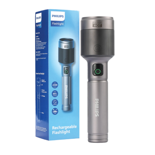 PHILIPS Aircraft Aluminium Alloy 33.2cms Zoom LED Rechargeable Flashlight / Torch – 2500Lumens, 860m Range, 9000mAh SFL5102/56