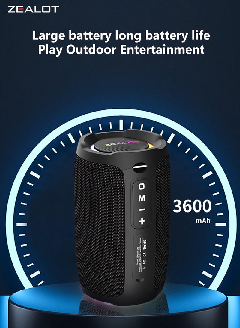 ZEALOT S49 20W Bluetooth Speaker, Loud Stereo Dual Pairing Portable Subwoofer, For Outdoor/ Home/ Party/ Gift, Support AUX/ USB/ TF Card/ Wireless Connect, Waterproof IPX5 3600mAh Battery For Long Playtime