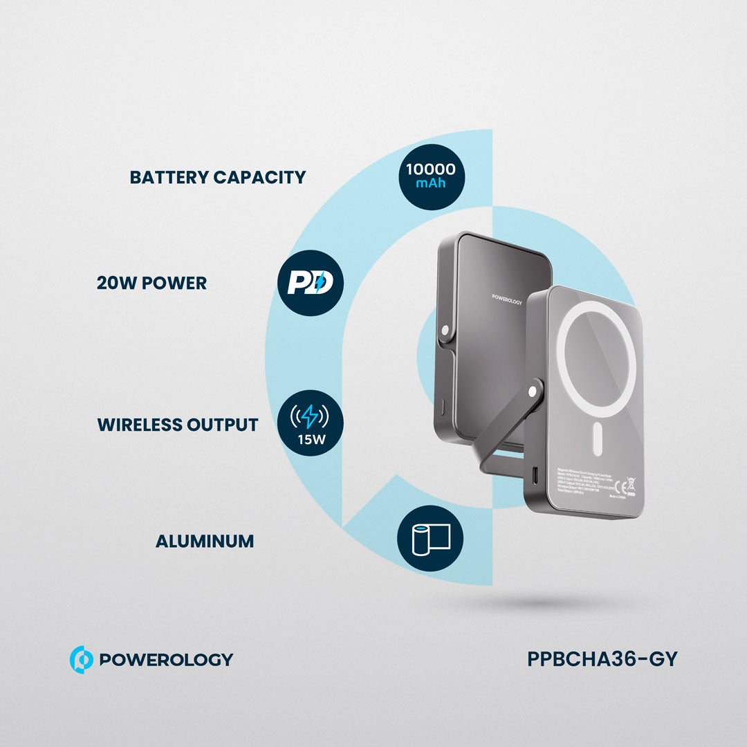 [PPBCHA36-GY] Powerology 10000mAh MagSafe Power Glass Surface (Gray)