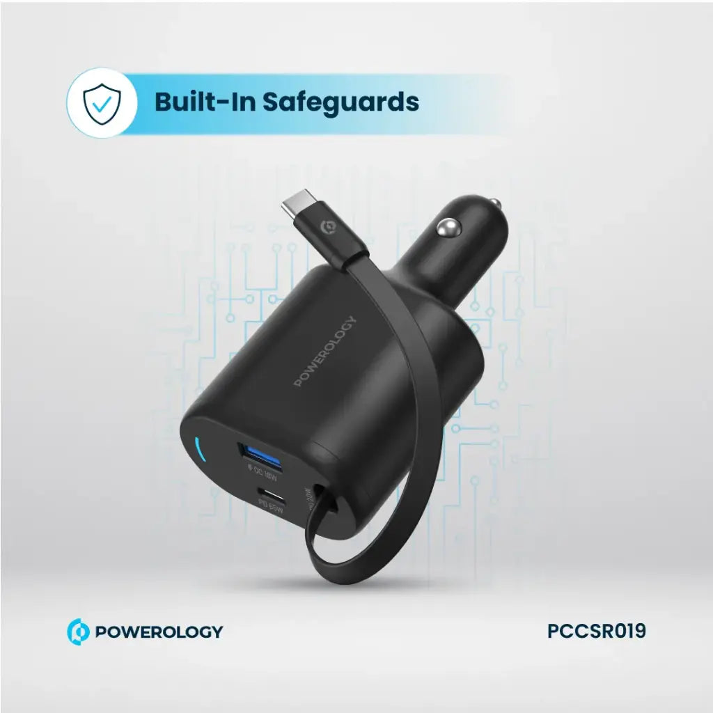 [PCCSR019] Powerology Type-C Retractable Car Charger 103W - Black
