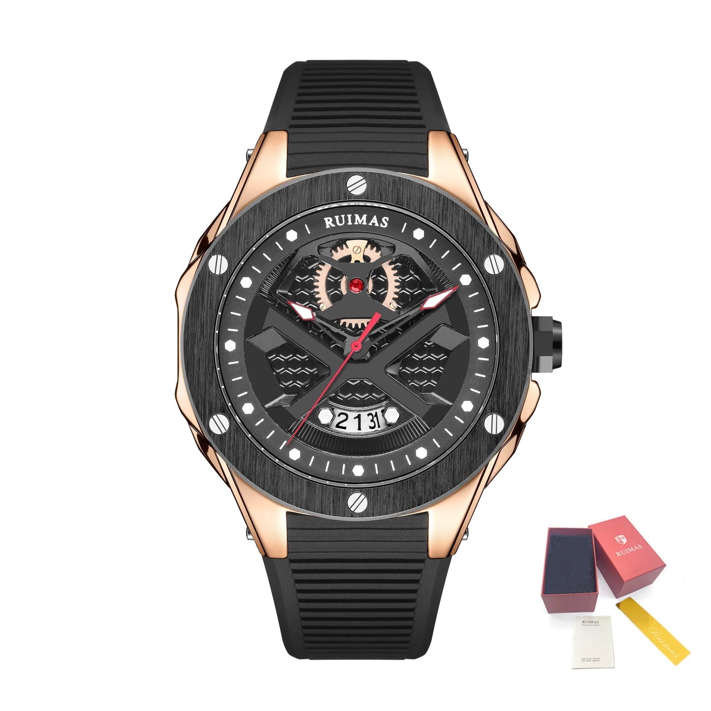 RUIMAS Brand Fashion Sport Watches for Men Quartz Silicone Band Wrist Watch Date Waterproof Wristwatches Clock Relogio Masculino