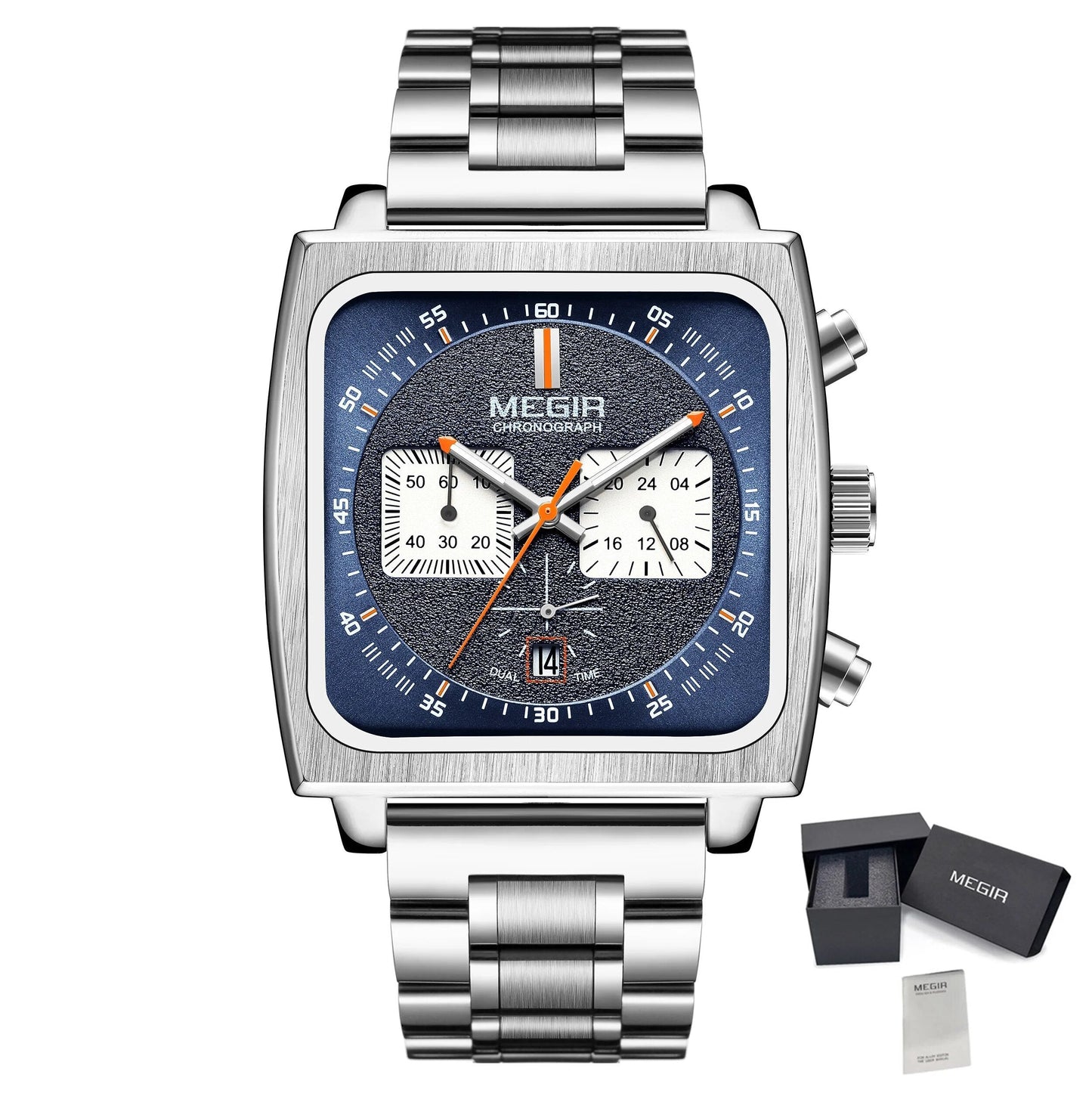 MEGIR Reloj Hombre Original Luxury Business Watch for Men Steel Band Quartz Wristwatch Chronograph Clock 