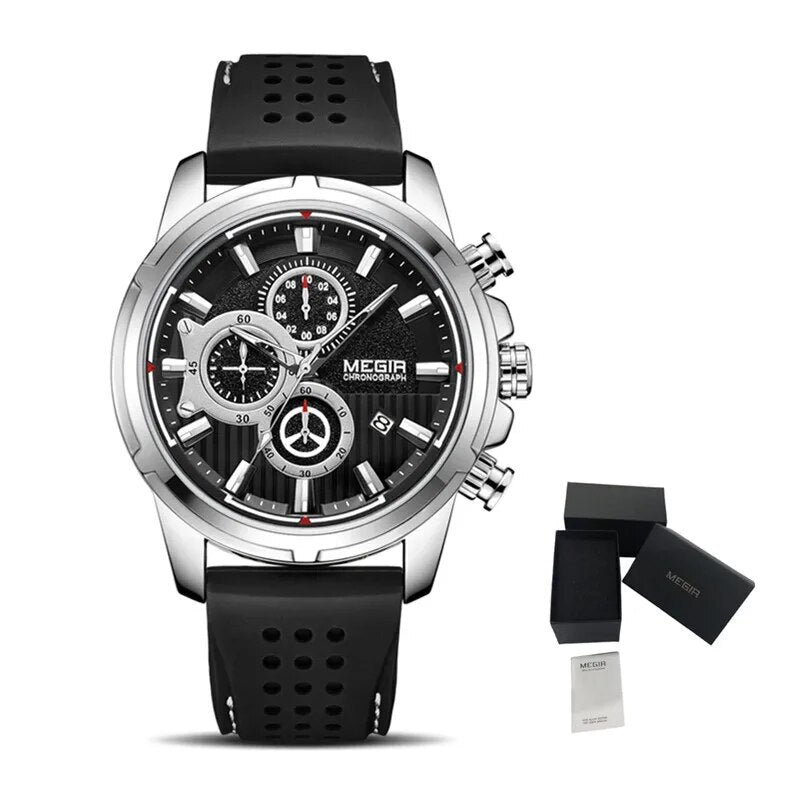 MEGIR Brand Luxury Sport Quartz Watch Silicone Chronograph Men Wristwatches Waterproof Male Calendar Clock Wrist Watch 2101 