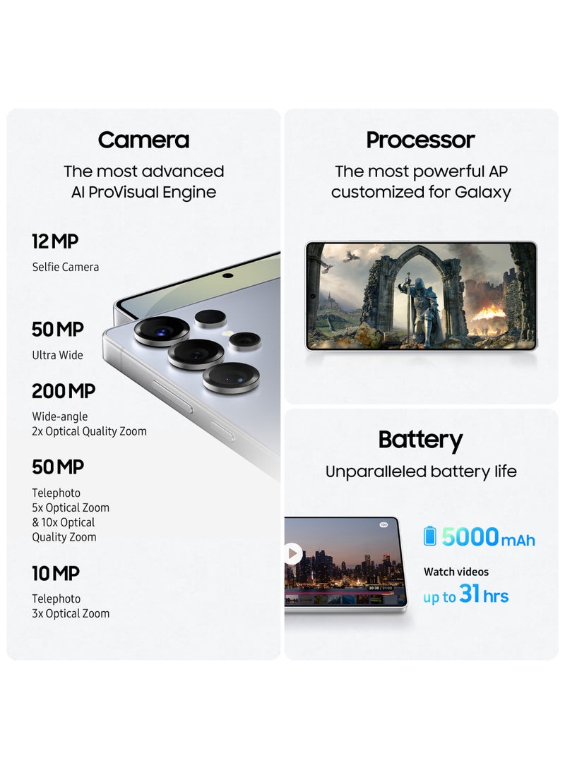 Galaxy S25 Ultra AI Dual SIM Titanium Whitesilver 12GB RAM 256GB 5G - Middle East Version