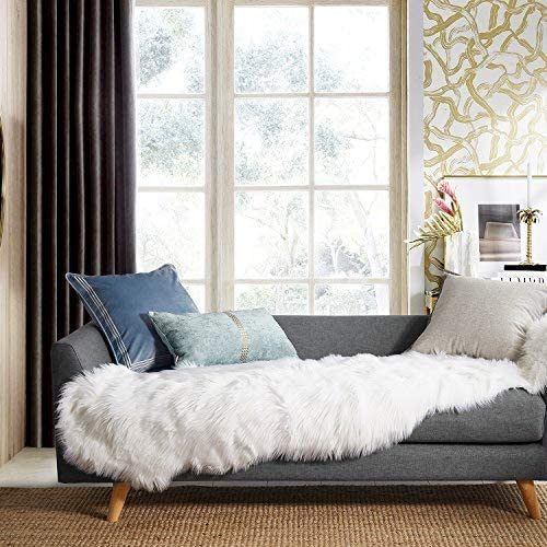 Ashler Soft Faux Sheepskin Fur Chair Couch Cover White Area Rug For Bedroom Floor Sofa Living Room 0.6M X 1.8M