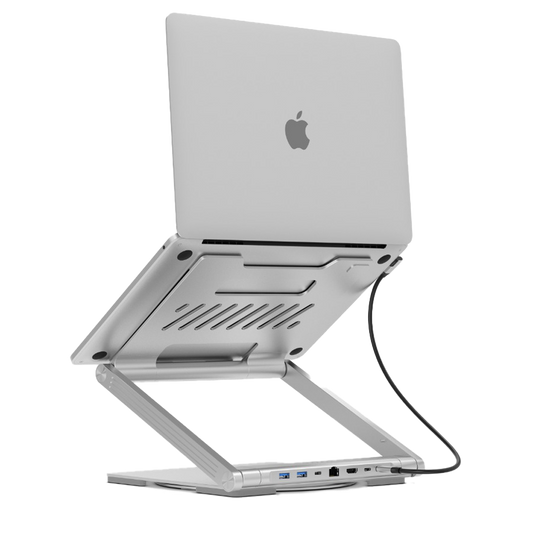 Levelo AeroLink Laptop Stand With Built-In Portable 7 In 1 Hub - Silver