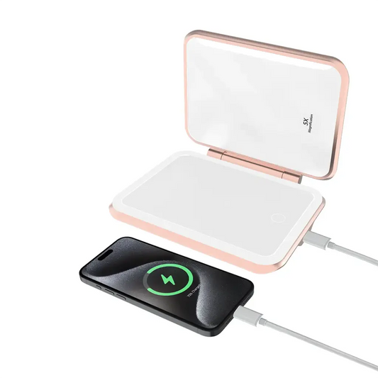 Porodo Lifestyle 5000mAh Power Bank Magnifying Mirror - White/Rose Gold