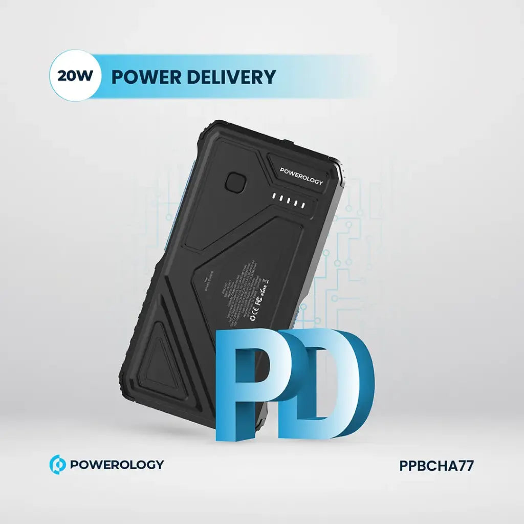 Powerology 27000mAh Solar Wireless Charging Power Bank - Black