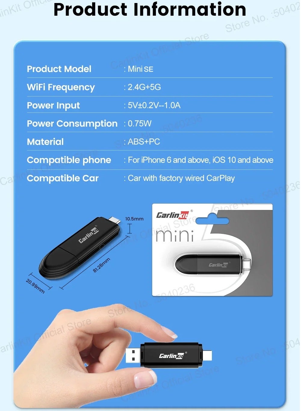 MINISE Wireless CarPlay Adapter USB-A/C for iPhone Convert Wired to Wireless Carplay Fast-Connect Plug&amp;Play FOTA