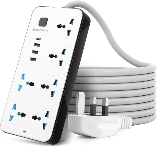 Baytion Power Strip Tower Extension – 12 AC Outlets + 6 USB Ports, 2500W Surge Protector with 3M Cable &amp; Universal Sockets