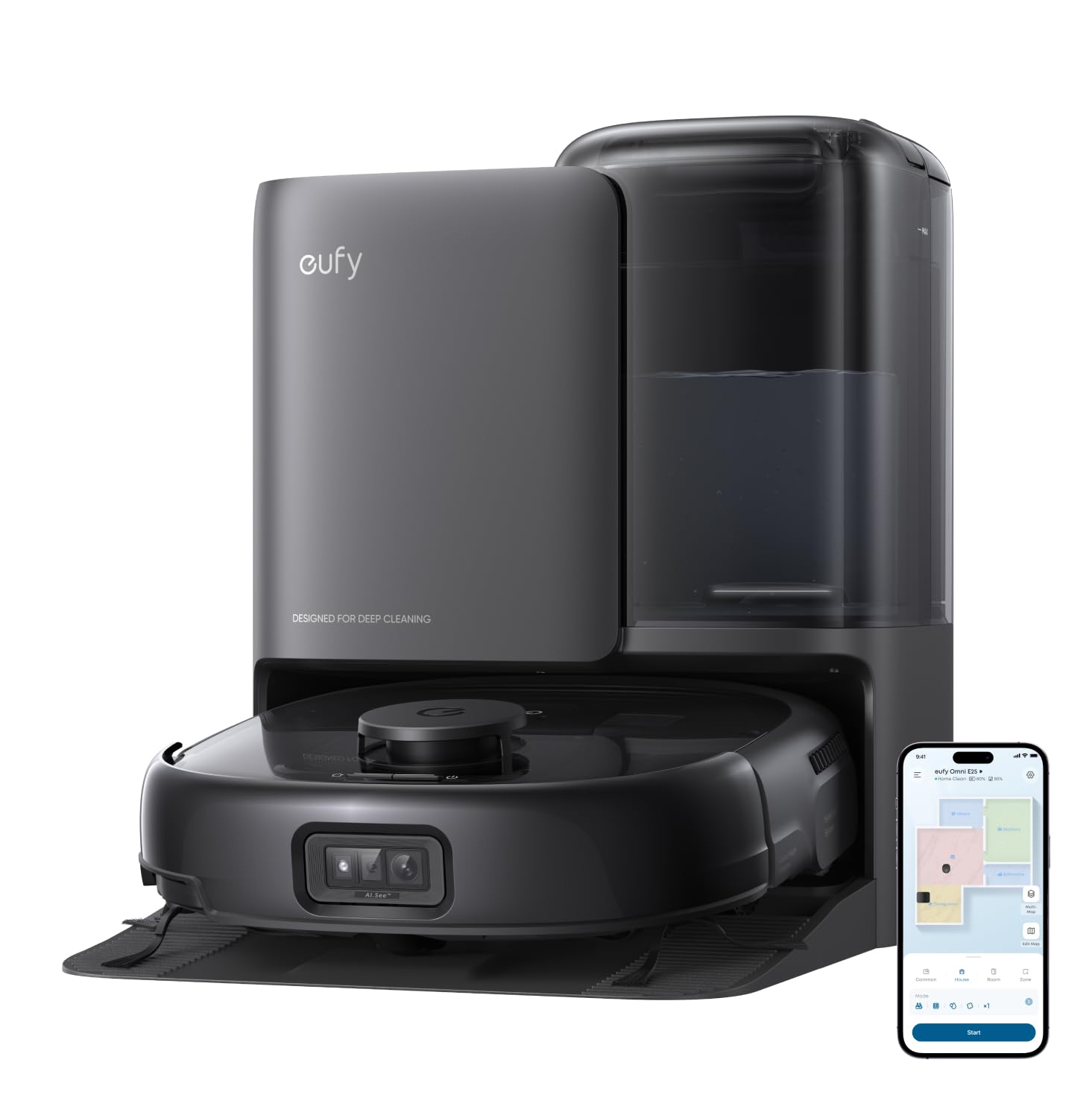 eufy E25 Omni Robot Vacuum Cleaner with Mop, HydroJet System, 20,000 Pa Turbo Powerful Suction, Zero Tangling, Corner-to-Edge Deep Cleaning and Mop Lifting, with Auto All-In-One Station