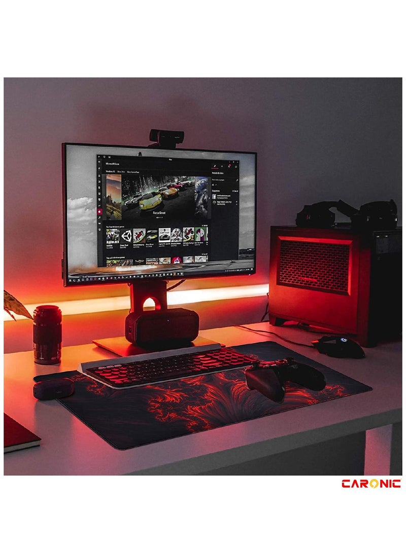 Extended Gaming Mouse Pad with Stitched Edges Durable Non-Slip Natural Rubber Base Waterproof Computer Keyboard Pad Mat For Esports Pros Gamer Desktop Office Home Red-Black
