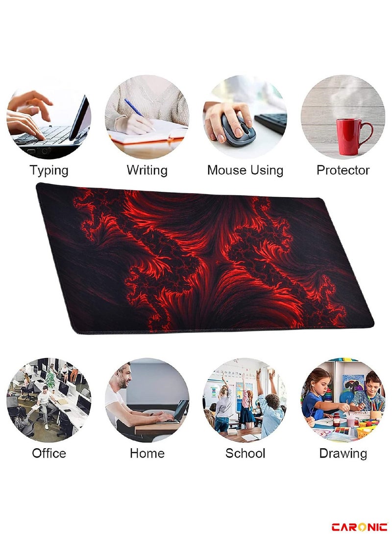 Extended Gaming Mouse Pad with Stitched Edges Durable Non-Slip Natural Rubber Base Waterproof Computer Keyboard Pad Mat For Esports Pros Gamer Desktop Office Home Red-Black