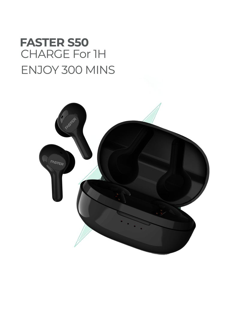 S50 Wireless Earbuds with Active Voice Assistant - 5 Hours Playtime - HiFi Stereo Sound - Bluetooth Earphones with Ultra-Low Latency - IPX5 Sweat & Splash Proof - For Exercise, Gym - Compatible with iPhone & Android (Blue)