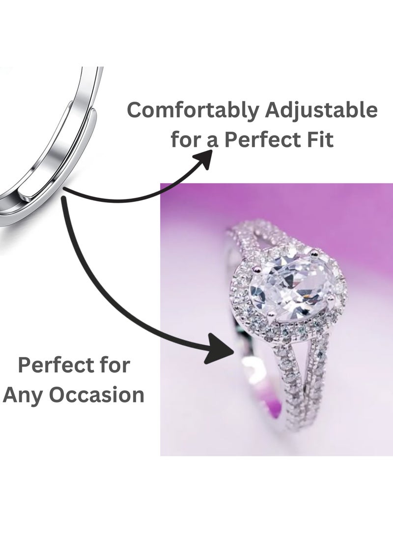 Adjustable Silver Ring for Women Elegant Solitaire Cubic Zirconia with Floral Design and Gift Box