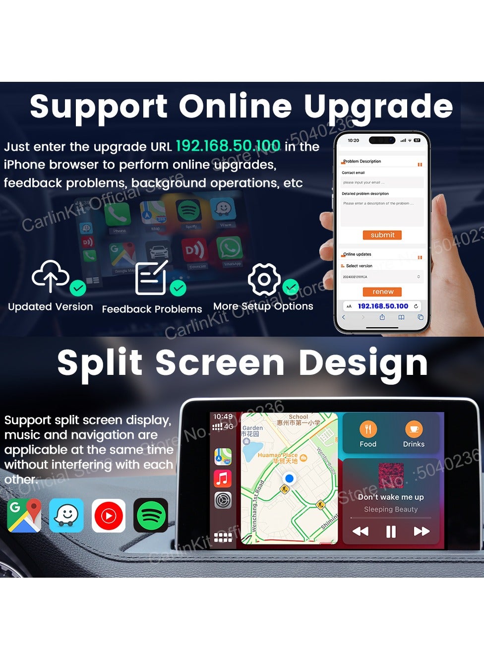 MINISE Wireless CarPlay Adapter USB-A/C for iPhone Convert Wired to Wireless Carplay Fast-Connect Plug&amp;Play FOTA