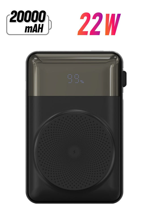 PB11 FlexCharge 20K Power Bank 22W with Built-In Cable, Power Indicator, Quick Wireless Charging, Multi-Port and Stand Functionality