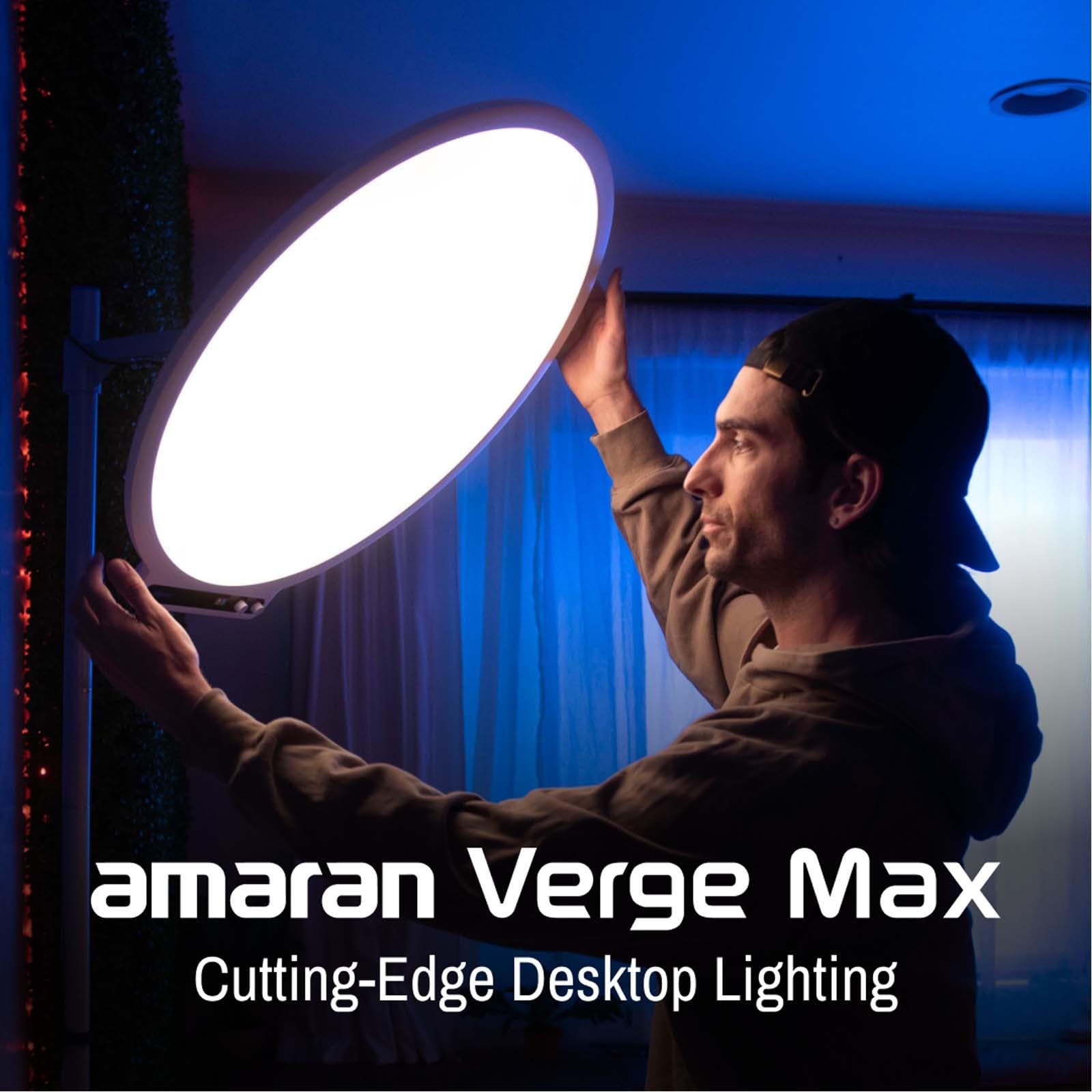 Amaran Verge Max Kit 22" Key Light with Stand/Adjustable Arm for Streaming,60W Bi-Color 2700-6500K Support 7 Lighting Effects Desk Ring Panel Light for Video Recording,Game,Podcast,Tiktok(White)
