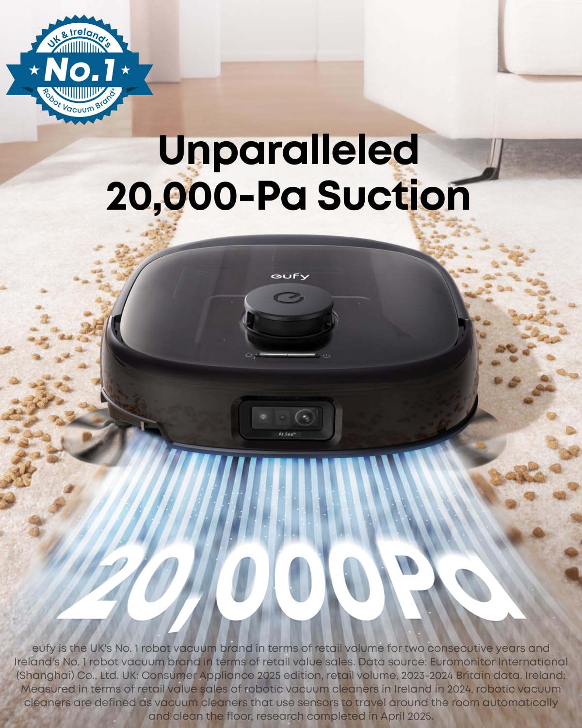 eufy E25 Omni Robot Vacuum Cleaner with Mop, HydroJet System, 20,000 Pa Turbo Powerful Suction, Zero Tangling, Corner-to-Edge Deep Cleaning and Mop Lifting, with Auto All-In-One Station
