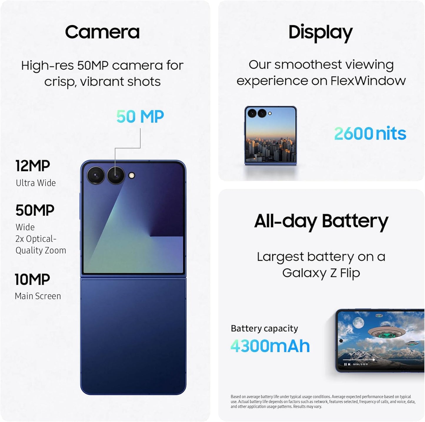 Samsung Galaxy Z Flip7 5G (2025) UAE Version – 12GB RAM, 256GB Storage, 50MP Camera, AMOLED Display, 4300mAh Battery, Blue Shadow