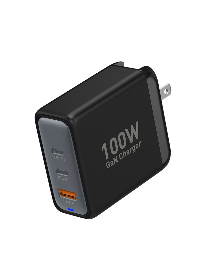 Super-Fast 100W GaN Wall Charger & Safety Protection & Multi-Port Functionality & UK, US, EU Plugf