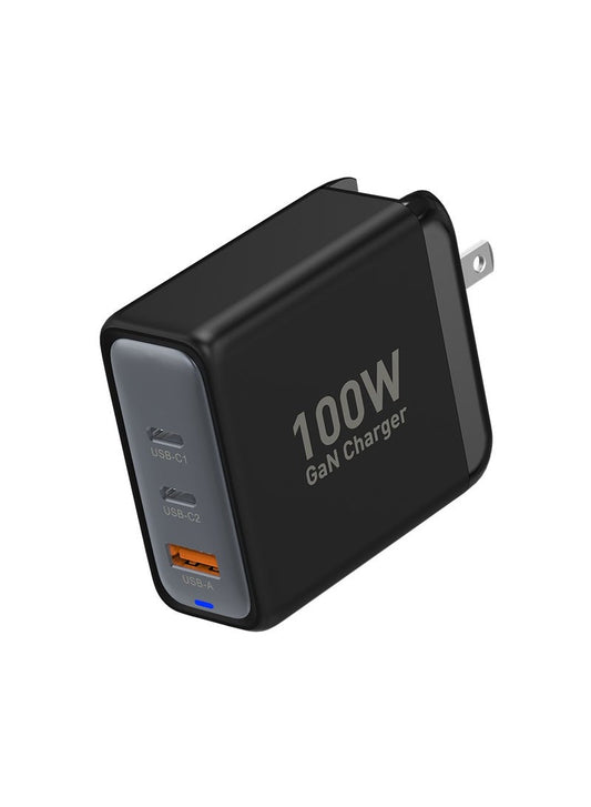 Super-Fast 100W GaN Wall Charger & Safety Protection & Multi-Port Functionality & UK, US, EU Plugf